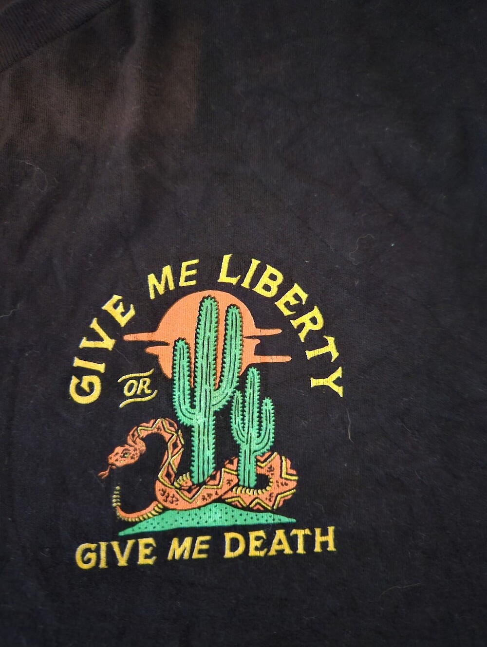 Mens XL Brave Ones Graphic Desert Cactus Tee - Black with Green & Orange Design